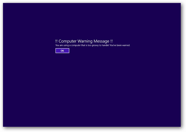 capture d'écran du message de démarrage de l'avertissement juridique de Windows 8