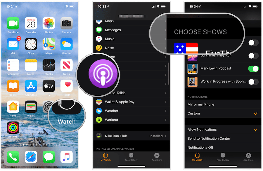 choisissez des podcasts sur Apple Watch