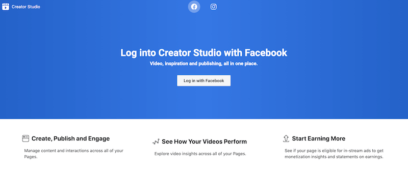 Page de connexion de Facebook Creator Studio