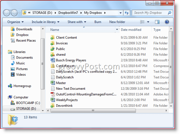 Dossier Dropbox de l'Explorateur Windows 7