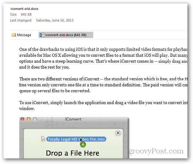 Aperçu des documents dans Outlook