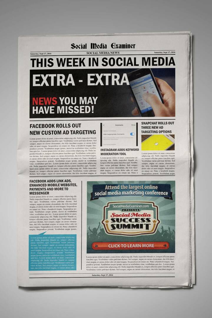 Les audiences personnalisées de Facebook ciblent désormais les visionneuses d'annonces sur le canevas et d'autres actualités sur les réseaux sociaux pour le 17 septembre 2016.