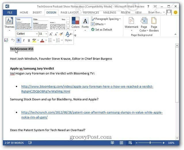 Document ouvert dans Word 2013