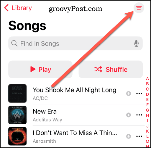 Icône Plus d'options dans la bibliothèque Apple Music