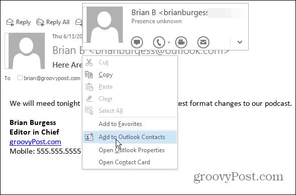 Ajouter aux contacts Outlook