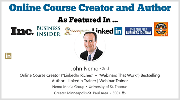John Nemo a utilisé son profil LinkedIn pour trouver de nouveaux clients.