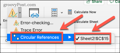 Afficher les références circulaires dans Excel