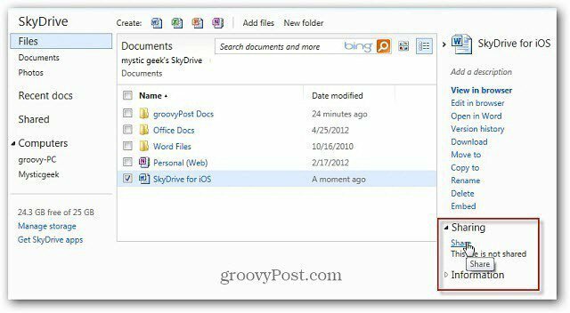 Partager des fichiers SkyDrive avec une URL raccourcie