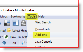 Ouvrir le menu du module complémentaire Firefox