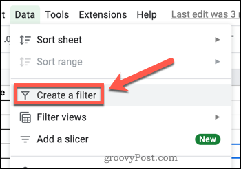 Créer un filtre dans Google Sheets