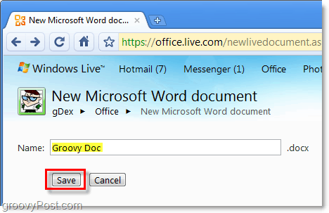 nommez votre document Word et enregistrez-le dans l'application Web en direct du bureau