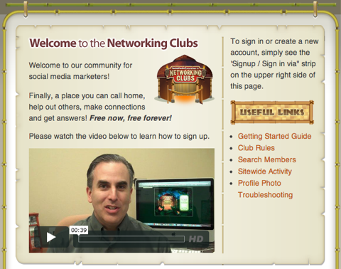 page d'accueil des clubs de réseautage