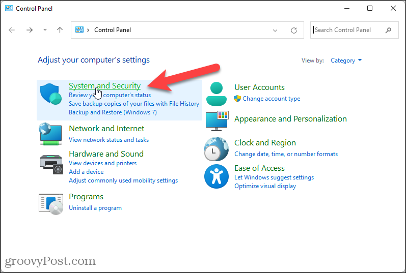 Cliquez sur Système et sécurité dans le Panneau de configuration de Windows 11
