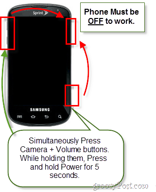 maintenez le bouton d'alimentation, le volume et l'appareil photo pour lancer le mode de récupération Android