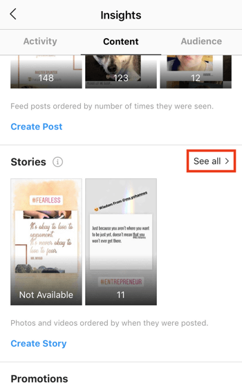Consultez les données de retour sur investissement des stories Instagram, étape 3.