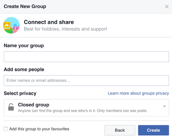Remplissez les informations sur votre groupe Facebook et ajoutez des membres.