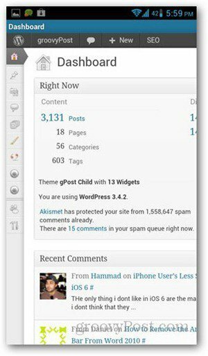 tableau de bord wordpress-for-android
