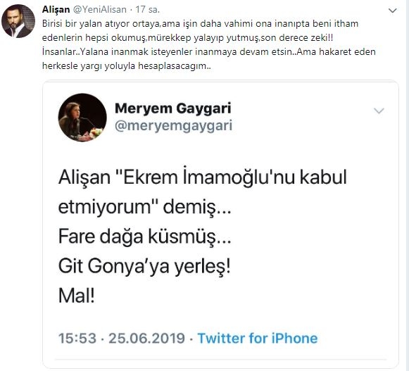 Forte réaction d'Alişan: je les enverrai tous à la justice