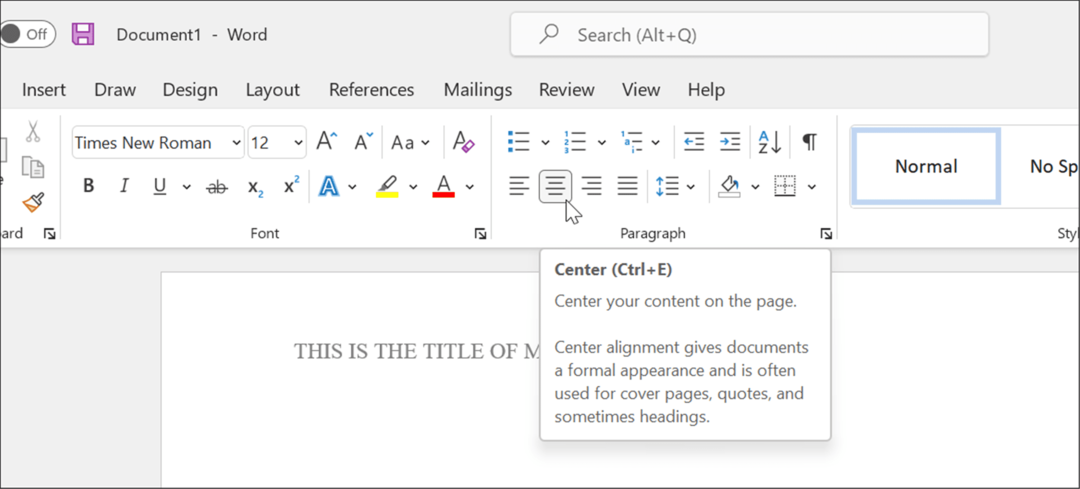 tapez le format de titre style apa dans Microsoft Word