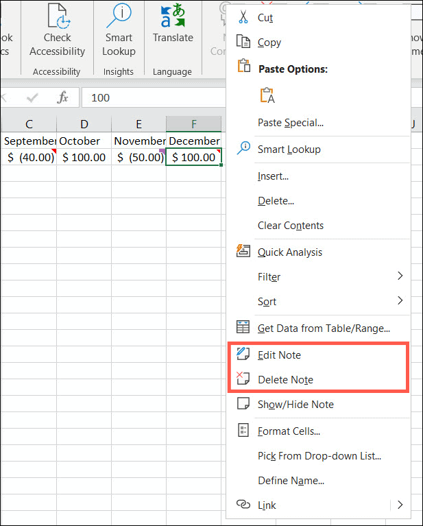 Modifier ou supprimer des notes dans Excel
