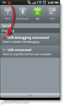 Alerte connectée de débogage USB Android