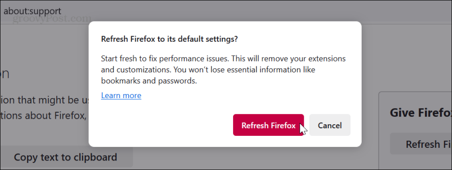 actualiser le message de vérification de Firefox