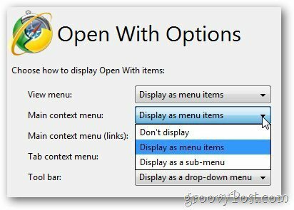 Ouvrir avec des options - menu contextuel principal