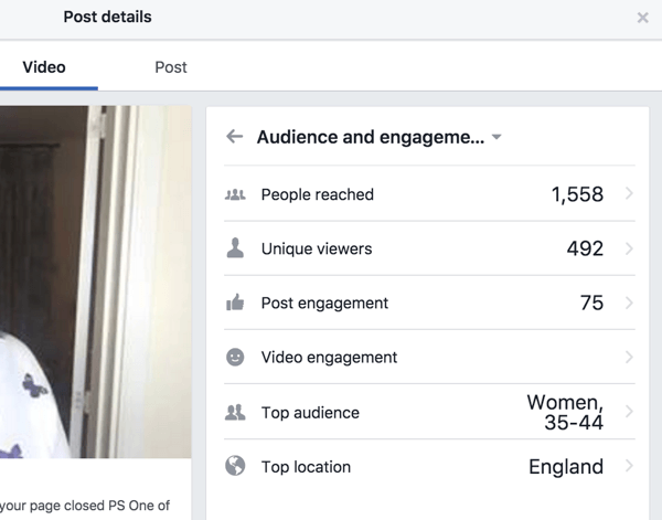 Facebook affiche des statistiques d'engagement distinctes pour la publication et la vidéo.