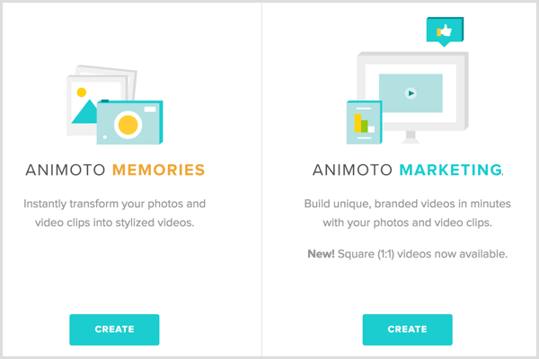 Animoto sélectionner le type de vidéo