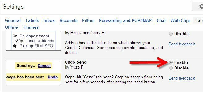 Activer l'annulation de l'envoi via les laboratoires Gmail