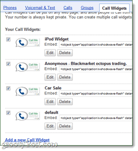 Widgets Google Voice et widgets d'appel