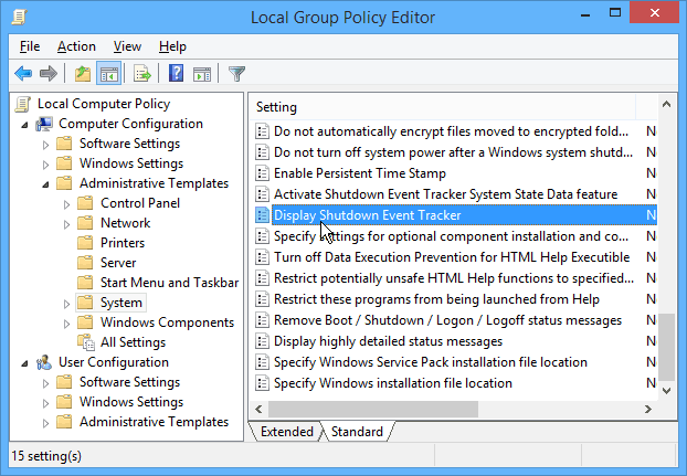 Le système de suivi des événements d'arrêt de Windows surveille les redémarrages du système