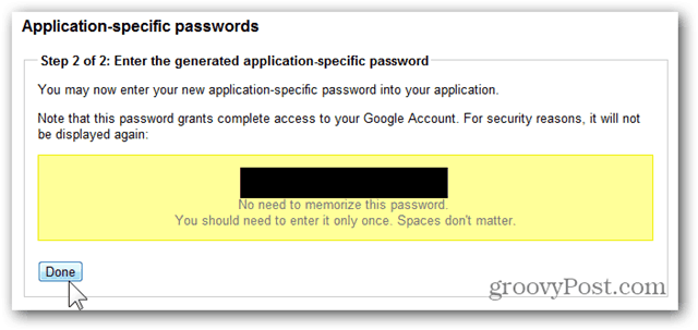 google one time passwords - copier le mot de passe