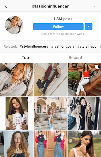 Recherche de hashtag Instagram pour des influenceurs potentiels avec lesquels s'associer