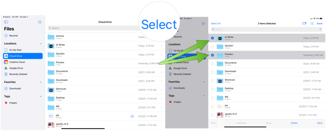 iPad sélectionner les fichiers à compresser
