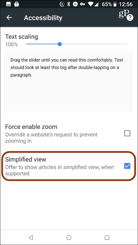 Vue simplifiée Chrome Android