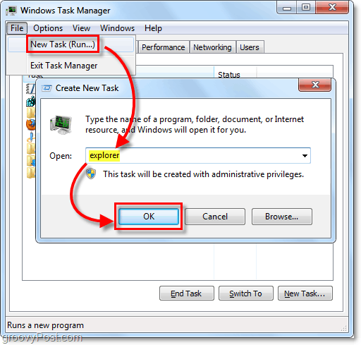 redémarrer l'explorateur dans Windows 7 sans redémarrer l'explorateur ouvert
