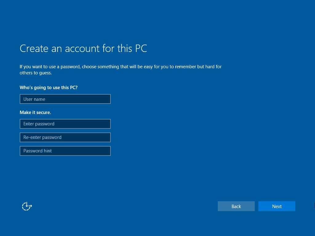 15 Écran Nouveau compte Windows 10 Clean Install