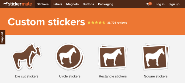 Page d'accueil de Sticker Mule.
