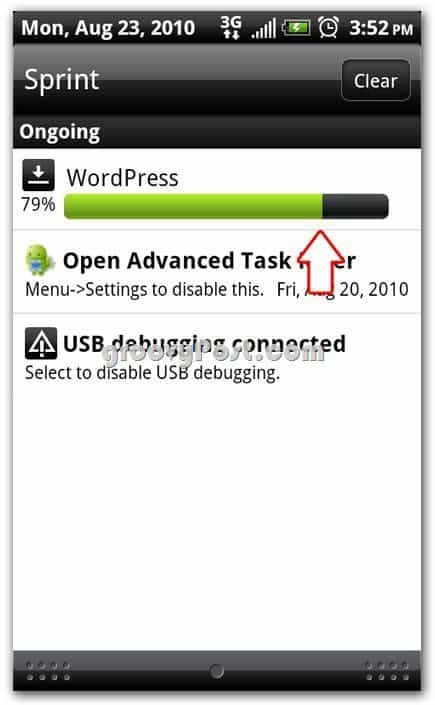 Wordpress sur l'écran d'installation d'Android