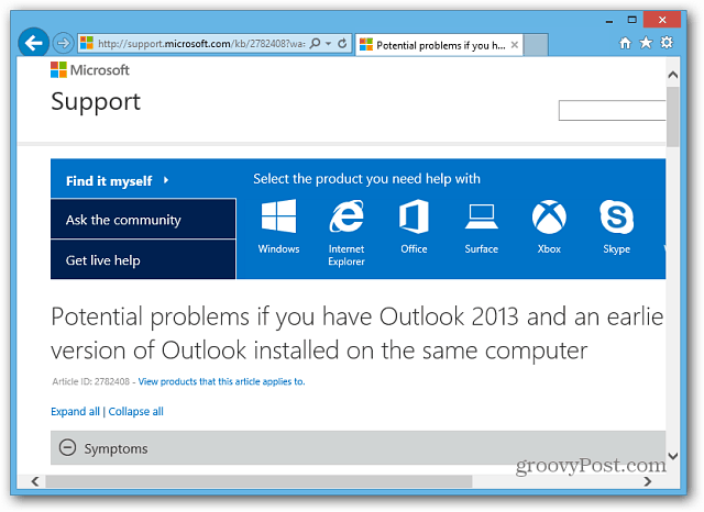 Page de support Microsoft