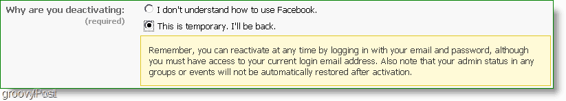 vous pouvez réactiver facebook à tout moment, est-ce vraiment une désactivation?