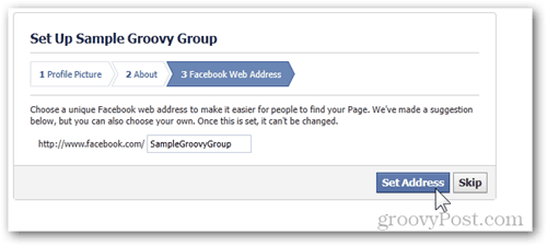 facebook setup group step 3 facebook web address set address