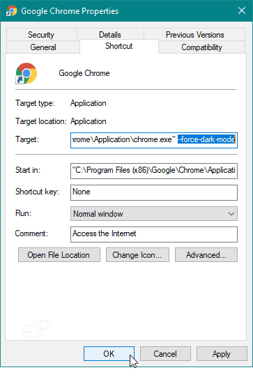 Target Dark Chrome Mode