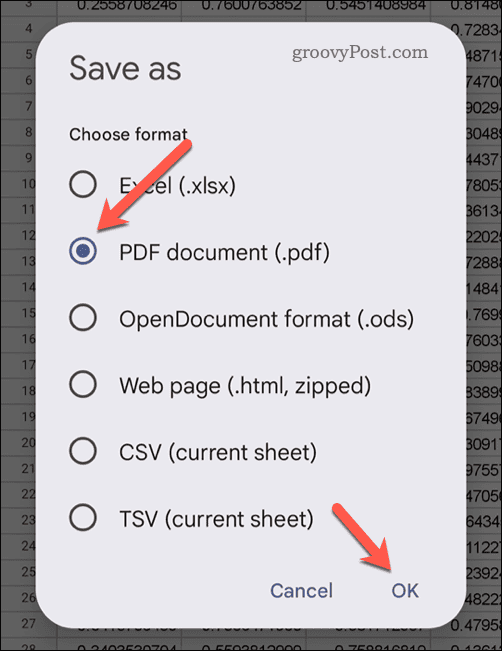 Exporter au format PDF dans Google Sheets