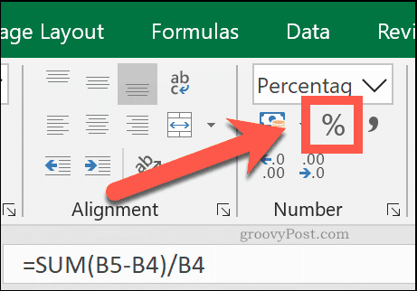 Définissez votre cellule sur le type de numéro de cellule Pourcentage pour le voir sous forme de pourcentage dans Excel