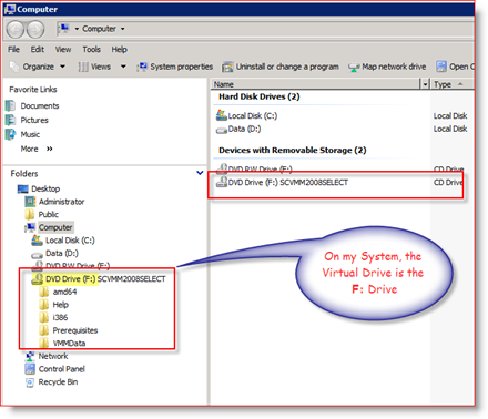 Exemple de montage ISO du lecteur virtuel MagicISO sur Windows Server 2008