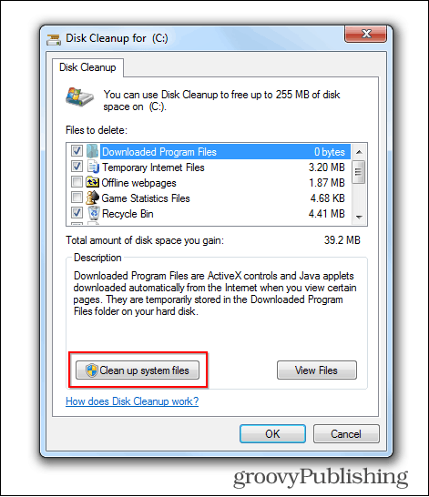 mise à jour de Windows 7 supprimer le bouton de nettoyage du disque des anciens fichiers