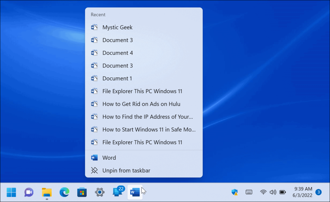 Listes de raccourcis sur Windows 11