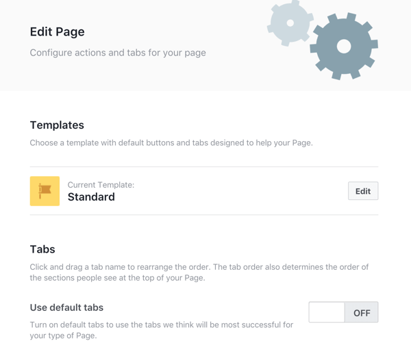 Cliquez sur le bouton Modifier pour changer le modèle de votre page Facebook.